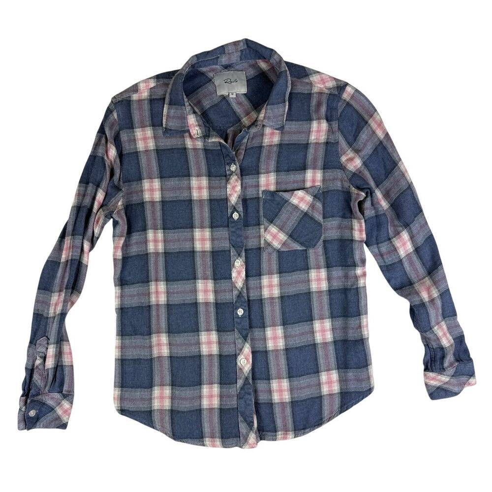 Rails Hunter Blue Pink Plaid Flannel Button Down Top M